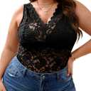 SOLY HUX Women's Plus Size Floral Lace Sheer V Neck Scalloped Trim Sleeveless Tank Tops (4X-Large Plus, Black)
