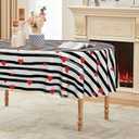 Horaldaily Valentine Tablecloth 6084 Inch Oval, Love Heart Black Line Washable Seasonal Table Cover for Party Picnic Dinner Decor