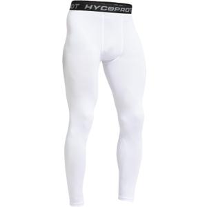 HYCOPROT Men's Compression Pants, Athletic Leggings Base Layer Cool Dry Workout Tights for Running Yoga Gym Basketball (White, L)