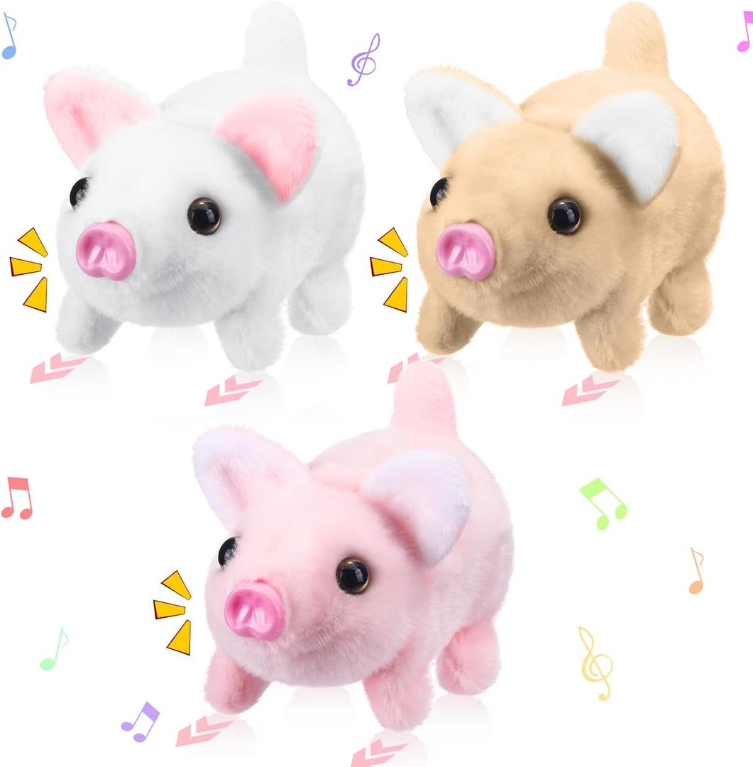 3 Pcs Walking Pig Electronic Plush Toy Interactive Pig Stuffed Animal Twitch Wag Nose Tail Toy Operation Christmas Companion Animal Animated Gift Bulk for Boys Girls Christmas Birthday