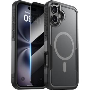 Diaclara Designed for iPhone 16 Case, [with Privacy Screen Protector] [Anti Spy] [Military Grade Drop Protection] Heavy Duty Full-Body Shockproof Phone Case, Magnetic Black