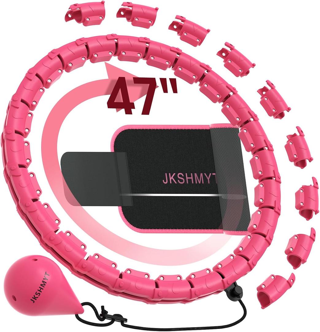 JKSHMYT Smart Weighted Fit Hoop Plus Size for Adults Weight Loss, Hula Circle-2 in 1 Infinity Fitness Hoop, 24 Links Detachable & Size Adjustable, with Waist Trainer for Women Pink