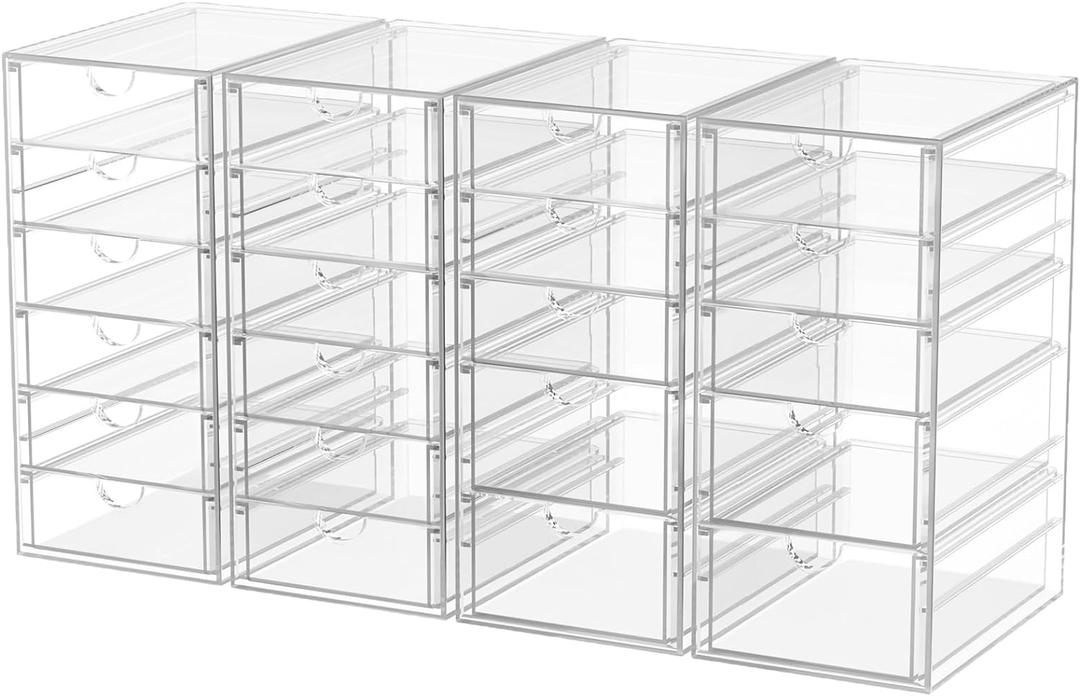 caktraie Desk Organizers And Accessories With 22 Drawers, 4 Pack Office Desktop Drawers, Plastic Makeup Organizer Containers Bins With Drawers Desk Organization, Bathroom Organizers Storage Case Box