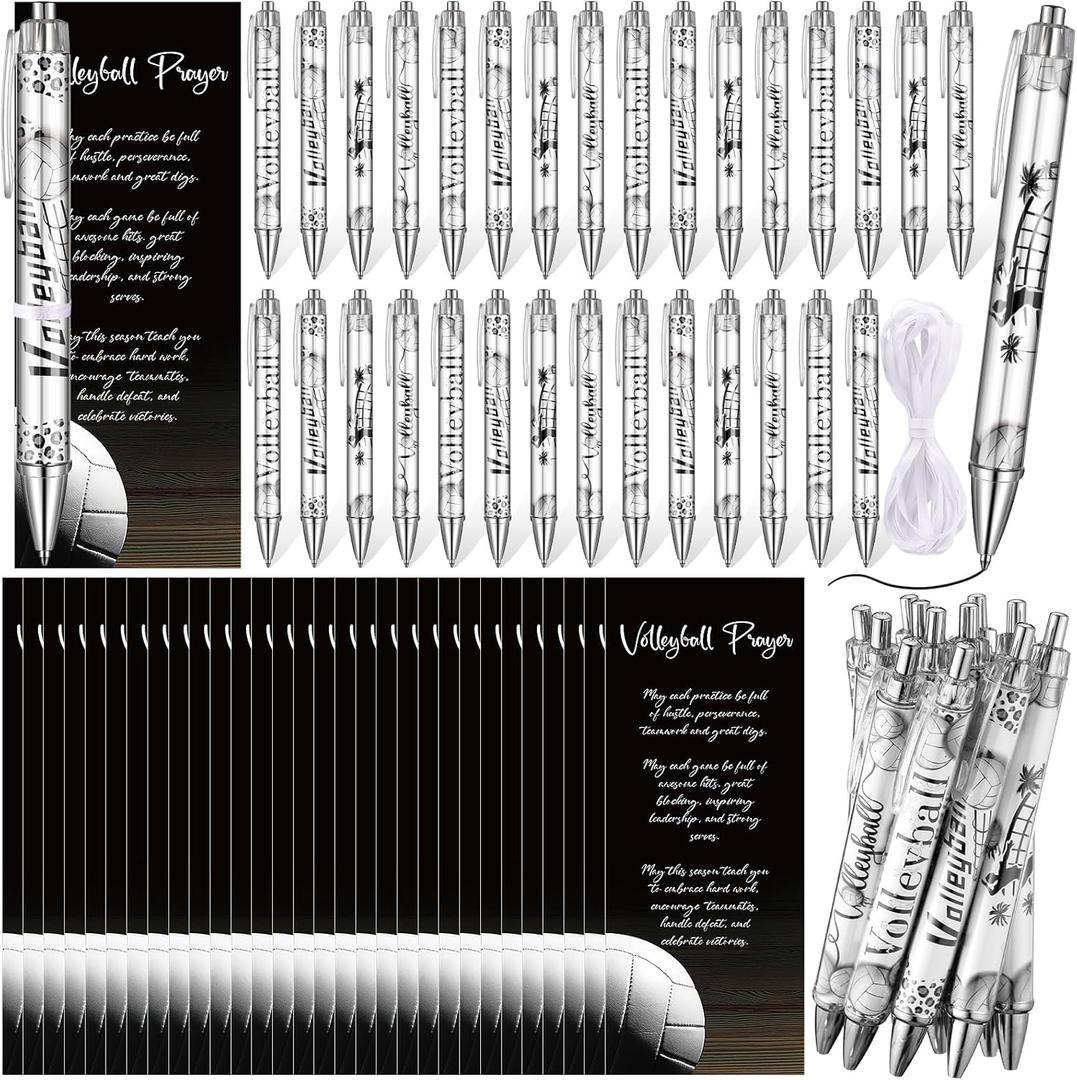 60 Pcs Volleyball Party Favors Gifts Include 30 Sliver Volleyball Ballpoint Pens, 30 Cards for Prize Team Coach Adults Players Lover Party Decoration Supplies
