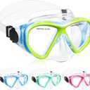Kids Swim Goggles Snorkel Diving Mask for Boys Girls Ages 5-15, Two-Color Anti-Fog Swimming Goggles with Nose Cover (1PCS Blue)