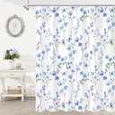 Litabel Extra Long Shower Curtain 72 x 84, Watercolor Floral Fabric Shower Curtain for Decorative Bathroom, Blue Butterfly Flower Waterproof Shower Curtain Set