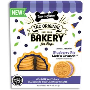 Three Dog Bakery Blueberry Pie Lick'n Crunch! Sandwich - Cookies with Real Blueberries, Puppy Cookies, Dog Birthday, Drool-Worthy Dog Bakery Snack, 13 Ounce, Pack of 1, Best By: 08/2025