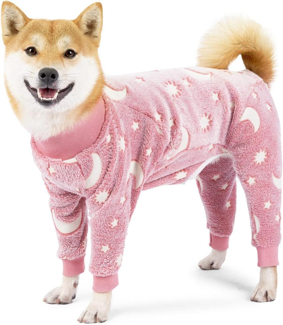 Onesie for Dogs with Feet Dog Winter Clothes for Medium Dogs Full Body Suit for Shedding Dogs Glow in The Dark (Pink, M)