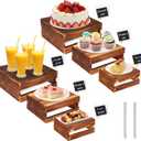 6 Pcs Buffet Risers with Mini Signs, Rustic Wood Cake Stands, Food Risers for Buffet Table, Dessert Display Stand, Wood Crates, Rustic Cake Stand for Party, Wedding, Birthday, Baby Shower, 3 Sizes