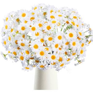 AmyHomie Artificial Daisy Flowers, 5 Bunches 135 Heads White Silk Gerbera Daisies, Fake Wildflowers with Bendable Stems for Wedding Home Indoor Outdoor Decor (20 Inches, White)