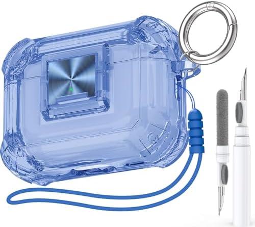 Halunbaby for AirPods Pro 2nd Generation Clear Case Cover with Secure Lock Clip Full Drop Protection,High-Transparent Soft TPU Material and Equiped with Cleaner Kit (Blue)