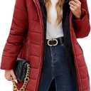 Uikue Women's Puffer Coat Winter Long Quilted Jacket Zip Up Fleece Lined Down Jacket Windproof Warm Thicken Hooded Parka Coat (X-Large, Wine Red)
