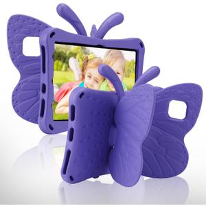 FW Kindle Fire 7 Tablet Case Kids Fire 7 2022 Butterfly Case with Kickstand Light EVA Full Boby Drop Protective Rugged Shockproof Kid-Proof Kids Tablet Case for Girls Kids Gift (Purple)