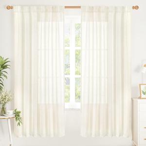 YoungsTex Ivory Linen Curtains 72 Inch Length for Living Room, Light Filtering Drapes Semi Sheer with Rod Pocket Back Tab Rustic for Country Bedroom, 2 Panels, 52 x 72 Inch