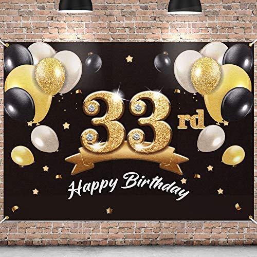 PAKBOOM Happy 33rd Birthday Banner Backdrop - 33 Birthday Party Decorations Supplies for Men - Black Gold 4 x 6ft