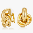 Gold Geometric Clip On Earrings for Women Chunky Gold Knot Link Clip Earrings Trendy Jewelry