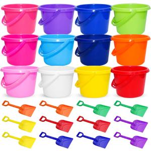 12 Pack Sand Buckets and Shovels for Kids 7.48 Inches | Beach and Sand Toys at The Beach | Use for Sand Molds at The Sandbox -12 Pail and 12 Shovel Set
