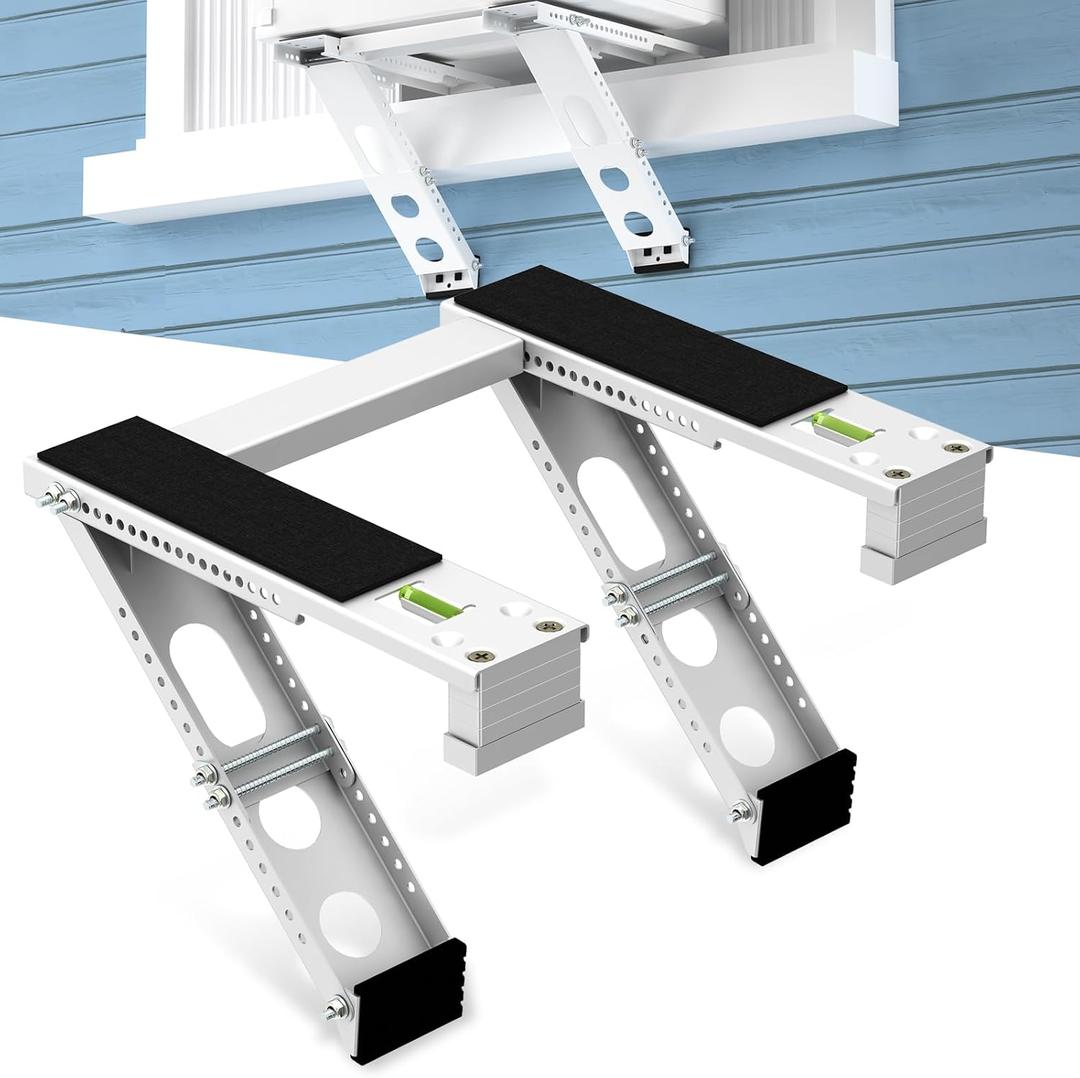 Air Conditioner Support Bracket: Heavy Duty with 2 Arms, Up to 220 lbs, Universal Window Units for 5,000 to 24,000 BTU, Anti-Slip AC Window Bracket with Level Indicator