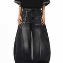 DFGIGT Baggy Barrel Jeans for Men Wide Leg Loose Fit Jeans Y2K Hip Hop Streetwear Denim Pants (Black, XXL)