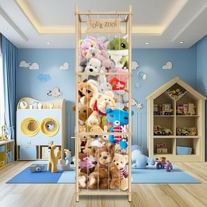16.5 * 16.5 * 54 In Large Stuffed Animal Storage Corner Organizer, Wood Stuffed Animal Zoo, Capable of Holding Up to 300 Stuffed Animal Ideal for Birthday Gift (log color)