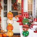 Meooeck 46 Inch Double Sided Christmas Porch Sign Reversible Wooden Fall Stacked Pumpkins Christmas Tree Ball Door Decor for Outdoor Yard Front Door Standing Hanging Holiday Decoration