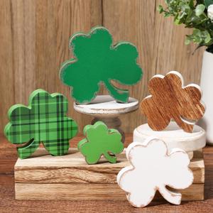 Yousoontic 5 Pieces St. Patricks Day Table Wooden Signs Shamrock Decorations Irish Table Tiered Tray Shelf Decor Centerpiece for Home St Patricks Party Decor(Classic)