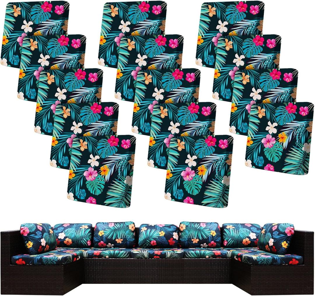 14Pcs Stretch Patio Cushion Covers,Outdoor Couch Covers Replacement,Outdoor Couch & Sofa Slipcovers,for Patio Furniture Cushion Covers,Washable Reusable Furniture Protector (Summer Night ,Cover Only)