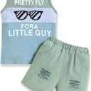 Crazyme Toddler Baby Boy Clothes Outfits Sleeveless Tops Striped Shorts Summer Baby Boys Clothes Set (2-3T, Blue Green)