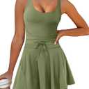 Caracilia Women's Tennis Mini Dresses Workout Built in Shorts Golf Athletic Sleeveless One Piece Summer Active Romper Dress (Army Green)