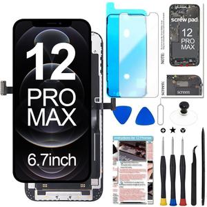 for iPhone 12 Pro Max Screen Replacement 6.7 inch (A2342, A2410, A2412, A2411), 3D Touch LCD Display Digitizer Frame Assembly with Repair Tools for iPhone 12 Pro Max Screen Replacement 6.7 inch (A2342, A2410, A2412, A2411), 3D Touch LCD Display Digitizer Frame Assembly with Repair Tools