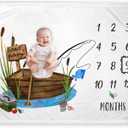 Yuzioey Fishing Baby Monthly Milestone Blanket, Gone Fishing Baby Boy Growth Chart Milestone Photo Blanket, Fishing Boat Newborn, Includes Marker (50"x40")