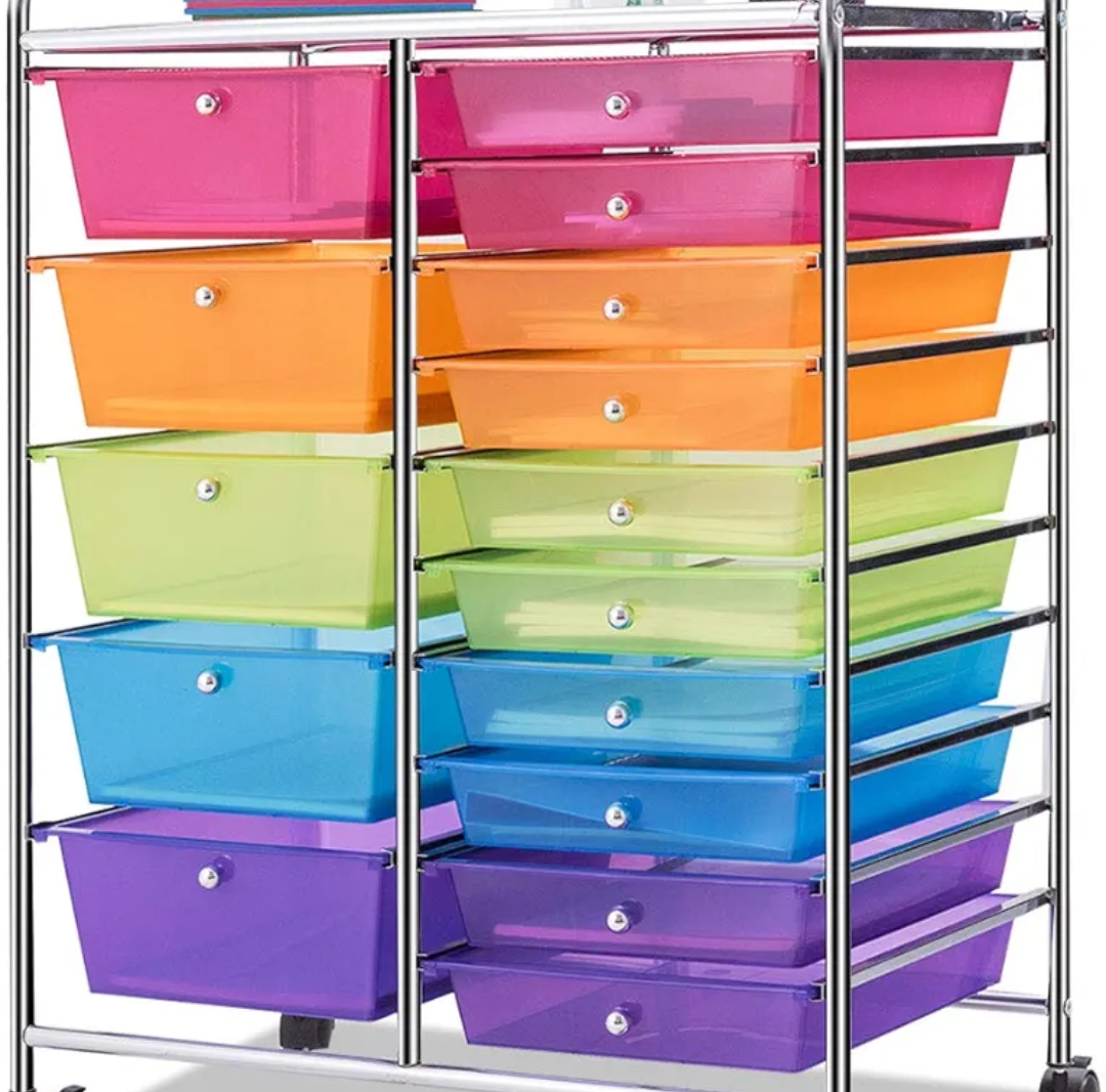Giantex 15 Drawer Rolling Storage Cart Tools Scrapbook Paper Office School Organizer, Multicolor