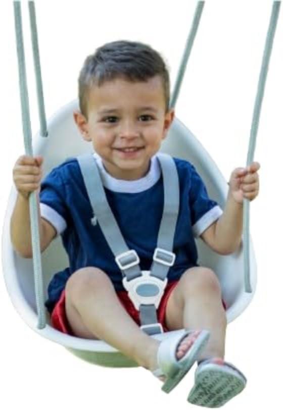 Swurfer Coconut Toddler Swing  Comfy Baby Swing Outdoor, 3- Point Adjustable Safety Harness, Secure, Safe Quick Click Locking System, Blister-Free Rope, Easy Installation, Ages 6-36 Months (White)