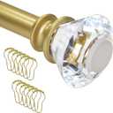 Gold Shower Curtain Rod 34-82 Inch, Tension Shower Curtain Rod No Drill-Adjustable 34-82 Inches with 12 Shower Curtain Rings-No Drill, Rust Proof, Non-Slip with Acrylic Finials