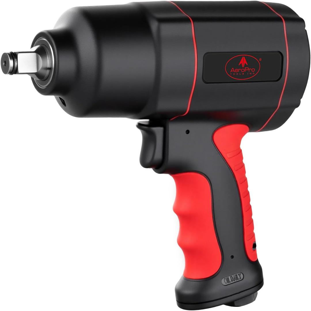 AEROPRO TOOLS 1/2-Inch Air Impact Wrench, Twin Hammer, 1200FT-LBS, 7500RPM, High Torque Pneumatic Impact Wrench, 1/2 Drive Air Impact Gun for Auto Repair, Tire Shop