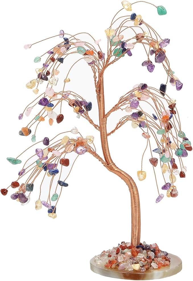 PATIKIL Crystal Tree Gifts for Women, Handcrafted Money Tree of Life Natural Stones for Wealth and Luck Home Office Decor Birthday Gifts for Mom & Dad, Colorful