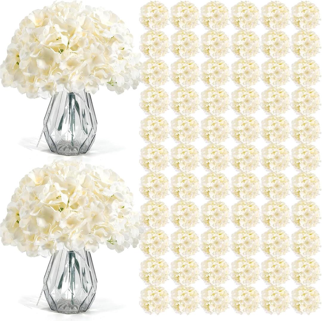 Auihiay 104 PCS Silk Hydrangea Artificial Flowers, Artificial Hydrangea Flowers with Stems, Fake Hydrangea Flowers For Decoration, Wedding Centerpieces, Arch, Background Decoration, Garden (Champagne)