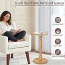 Drink Table, Boho Rattan Small Round Side Table for Small Spaces, Solid Wood Circle End Table for Living Room, Pedestal Table for Couch, Bedroom, Corners, Natural