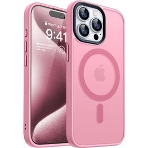 CANSHN Magnetic Compatible with iPhone 15 Pro Case [Compatible with Magsafe] [Translucent Matte] Slim Thin Shockproof Protective Bumper Cover Phone Case Cover 6.1 Inch - Pink