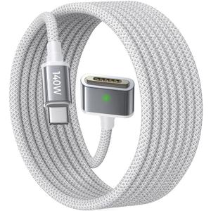 LISEN USB-C to Magnetic 3 Cable (6.6FT) for M4 MacBook Air Pro Charger, 140W Magnetic Safe 3 Cable for MacBook Air (15''/13'' M4 2025, M3 2024, M2 2023, M2 2022), Pro (16"/14" 2024/2023/2021) (Grey)