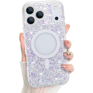 Bonoma for iPhone 17 Pro Case 2025 Sparkly Glitter Bling Back, Magnetic Support for MagSafe Shockproof, Crystal and Clear High-Duty Protection for Girls Women -Glitter Crystal