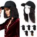 S-noilite Hat Wig for Women, Baseball Cap Wig with BOB Hair Attached Adjustable Hat Wigs Short Wave Brown Synthetic Hair Extensions, 8 inch Dark Brown
