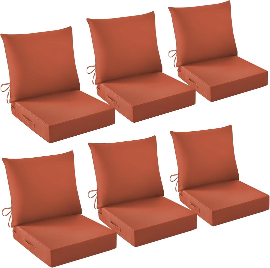Outdoor Chair Cushions, 24 x 24 Inch Outdoor Cushion for Patio Furniture, Patio Chair Cushion, Waterproof & Fade Resistant Deep Patio Furniture Cushions Set with Handle and Ties, Spice (Set of 6), 24*24+5.75/25*22.5