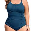 Plus Size Bathing Suit for Women Tummy Control Swimsuit One Piece Swimsuit Ruched Cute Swimsuits Vintage Swimwear 2026 (3X-Large, Blue)