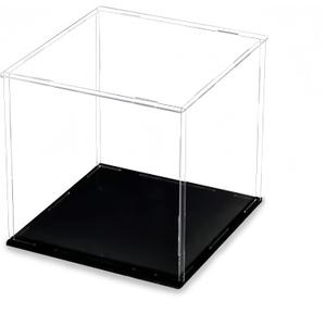 Clear Acrylic Display Box 8x8x10 Inch with Black Base - Self-Assembly Cube Display Case for Collectibles, Toys & Figures | Removable U-Shaped Riser Stands | Countertop Storage & Organization