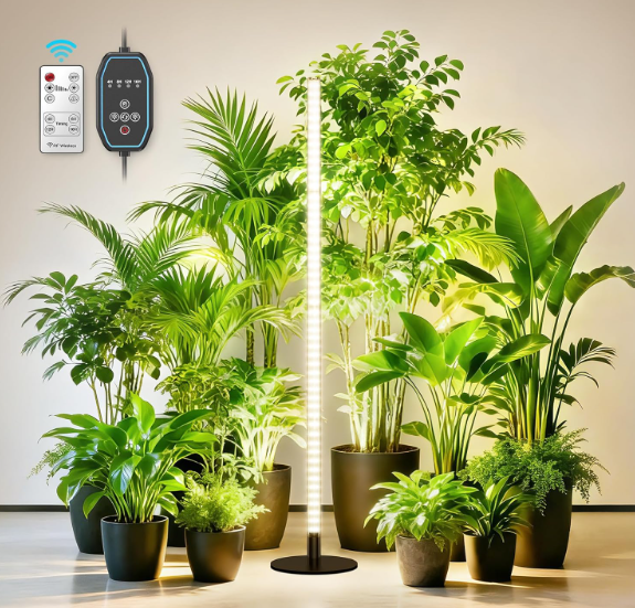360° Grow Lights for Indoor Plants with Stand, Full Spectrum LED Plant Light with Remote, Adjustable Height up to 67''/5.4FT, Wide Illumination Grow Lamp with On/Off Switch and Round Stand