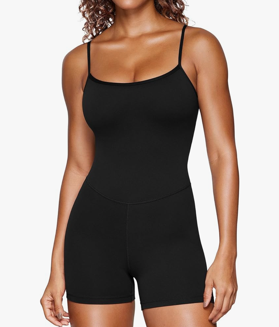 CRZ YOGA Womens Butterluxe Athletic Adjustable Strap Rompers Workout One Piece Sleeveless Jumpsuits Padded Bodysuit Shorts, Size S
