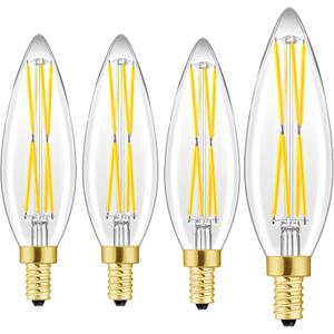 E12 8W Candelabra led Light Bulbs,100W Equivalent Dimmable LED Chandelier Light Bulbs,e12 led Bulb 4000K Daylight White 800lm LED Filament Vintage Candle Bulb with Decorative, 4.85in, 4Pack