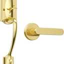 Exterior Door Handles, Gold Front Door Handle, Entry Door Handle Adjustable Bottom, Entrance Door Handle, Lower Half Grip, Reversible Lever for Front Door, Polished Brass