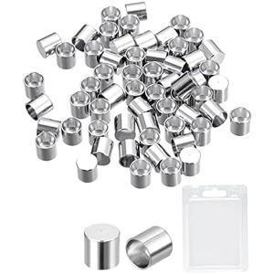 uxcell 60Pcs Stainless Steel Cord Ends, 6mm ID Column Leather Cord End Caps for Bracelet Jewelry Making DIY, Silver Tone